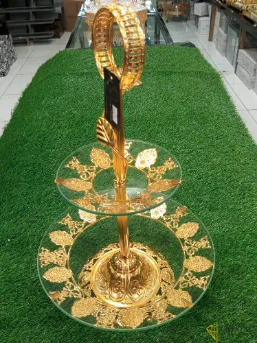 Two-Three tier golden serving stand with glass plates